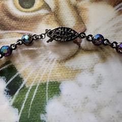 Vintage TARA Aurora Borealis Crystal Festoon Necklace Smoky Drops Gunmetal Chain
