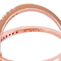 Rose Gold Tone Cubic Zirconia X-Band Ring | Vintage Sterling Silver | Size 5.25