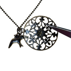 Vintage Copper Bird Necklace Floral Filigree Pendant Ball Chain Boho Statement