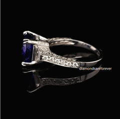 4.00CT Cushion Cut Blue Tanzanite & 1.00CT Moissanite Solitaire Ring 925 Sliver
