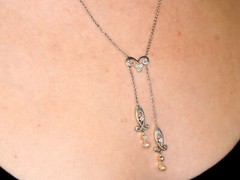 Antique Pearl & 0.24 Ct Diamond 14k Yellow Gold & Platinum Necklace Art Nouveau