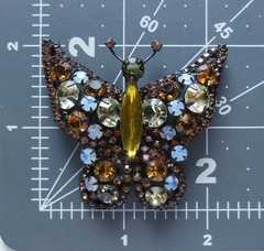 Beautiful Vintage Juliana Style Japanned Opalite Amber Topaz RS Butterfly Brooch