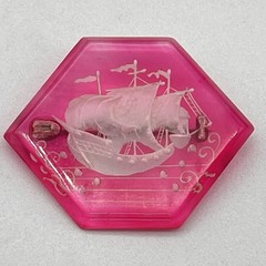 Vintage Intaglio Brooch Pink Lucite Sailing Ship Reverse Carved RARE