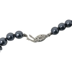 Gray Faux Pearl Necklace 17 Inches Knotted 8mm Beads Vintage Sheen Unsigned