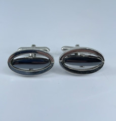 Vintage Swank hematite cufflinks long oval open silver tone design 3/4″