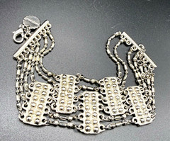 Vintage MARLYN SCHIFF 7″ Silver Tone Art Deco Style Paneled Rhinestone Bracelet