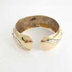 Vintage 1950’s Handmade Flower Cuff Bangle Bracelet 10K Yellow Gold, 28.60 Grams