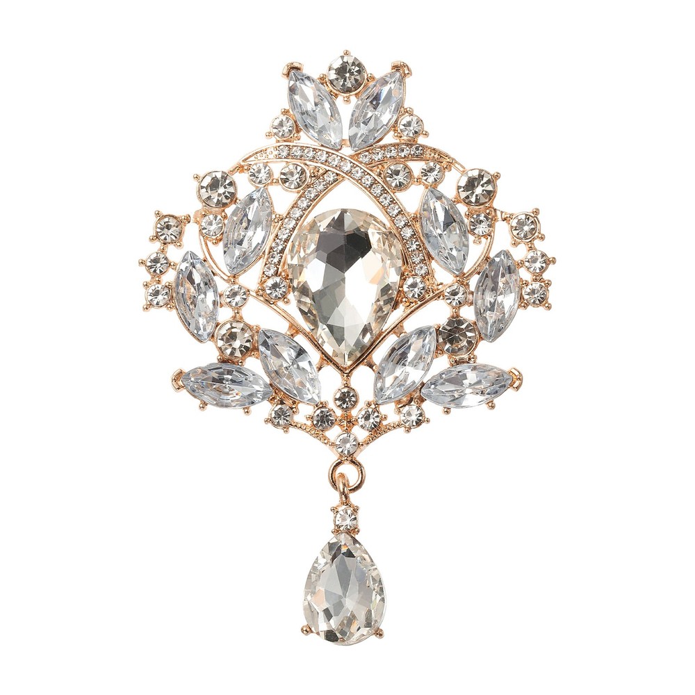 1 Pcs Large Rhinestone Brooch for Women, Gold(3.5×2.5 Inch)