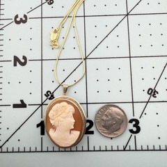 Vintage Shell Cameo Necklace Sterling Silver Vermeil Italy 20” Snake Chain