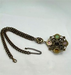 1990’s Multicolor Glass & Rhinestones Chunky Statement Pendant Necklace 21″