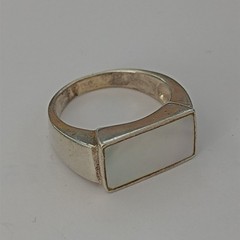 Sterling Silver Signet Ring Mother Of Pearl Modernist Minimalist Clean Design