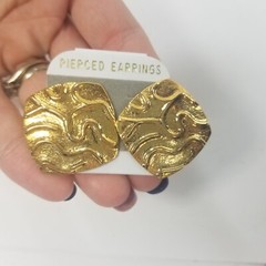 Vintage Statement Earrings Metallic Gold Tone Textured Metal Chunky 1980s 90s