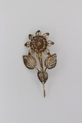 Vintage 800 silver filigree flower brooch trombone clasp 2.5″ signed