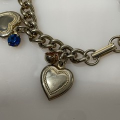 Vintage Heart Charm Bracelet Rhinestone Gold Tone Link Multicolor Retro Jewelry