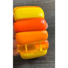 Vintage 1960s Orange Yellow Lucite 2″ Wide Stretchy Bangle Bracelet Retro