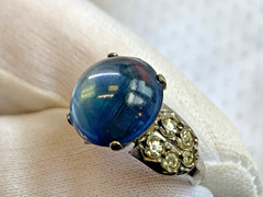 Vtg Sterling Silver Ring 3.5g Fine Jewelry Size 4.5 Band Blue Stone *READ*