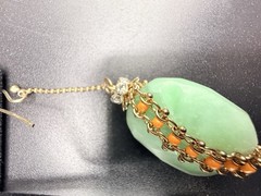 Artisan Green Orange Beaded Dangle Earrings Gold Tone Faceted Drops