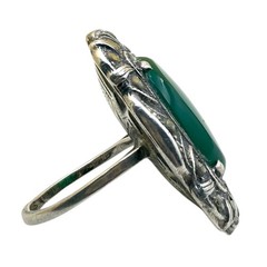7.2g Antique Vintage Deco 925 Sterling Silver Marcasite Green Onyx Ring S 4.75