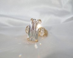 Vintage Sterling Silver 925 Gold on Huge Baguette CZ Statement Ring Size 9