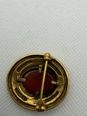 Vtg Signed MMA Egyptian Revival Gold Tone, Pearl Bead & Carnelian Brooch Pin