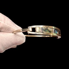 Vintage Alpaca Mexico Abalone Bangle Bracelet Silver Tone 7.75 in