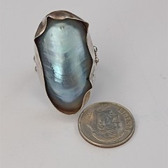 Silver Sculptural Pearl Ring Large Baroque Organic Statement Boho Asymmetrical