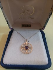 Vintage 14k Gold 15.5 Inch Necklace Amethyst Pendant Tested New Old Stock Tested