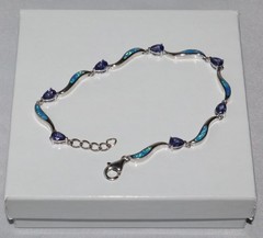 Vintage Petite Sterling Silver Fire Opal Inlay and Amethyst Bracelet 7 1/2 Inch