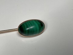 Vintage carved Malachite 10kt Hat stick pin beautiful green color