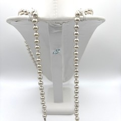 Monet Vintage Faux Pearl Strand Necklace Champagne Silver Tone Signed Clasp 30in