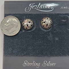 NWT Vintage Jezlaine Sterling Silver Filigree Button Stud Earrings