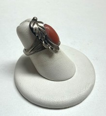Native Sterling Silver Coral Leaf Ring Sz 5.25