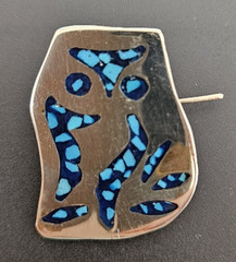 Vintage Taxco Mexico Alpaca Silver Owl Brooch Pin Turquoise Inlay Mexican Artisa