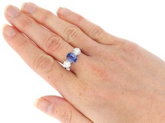 2.34Ct Madagascar Sapphire and 1.85Ct Diamond Platinum Trilogy Ring Circa 1945