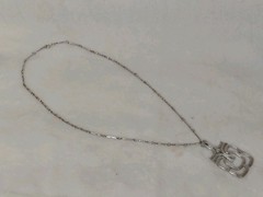 Vintage 1974 Avon Mayan Pendant Necklace Silver Tone Modernist Brutalist Hinged