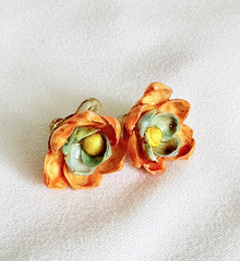 Rare Vintage Lucite or Shell? Pink Flower Stud Screwback Earring