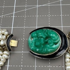Kenneth Jay Lane KJL 6 Strand Asian Style Faux Pearl Jade Onyx Necklace