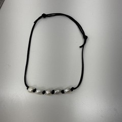 Vintage Nautical Baroque Pearl Nodded Leather Necklace Adustable 10” Drop Choker