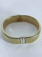 Vintage Monet Designer High End Signed Rhinestone Gold Tone Stretchable Bracelet