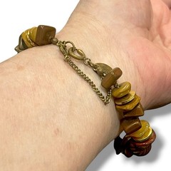 Miriam Haskell Bracelet Agate Stone Honey Brown Gilt Gold Spacers Quartz Vtg 70s
