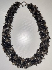 Vintage Smoky Quartz Chip Necklace 1” Wide Statement 17” 1970s 120g Boho Collar