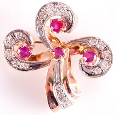 Vintage 1940’s 13k Rose Gold Palladium Ruby Diamond Brooch 1.91ctw 8.52g