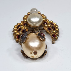 Henry Perichon Baroque Pearl Rhinestone Dangle Brooch Pendant France 1950s-1960s