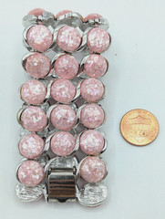 Vtg. 50’s Signed Selro Selini Pink Confetti Lucite Cabochon Silvertone Bracelet