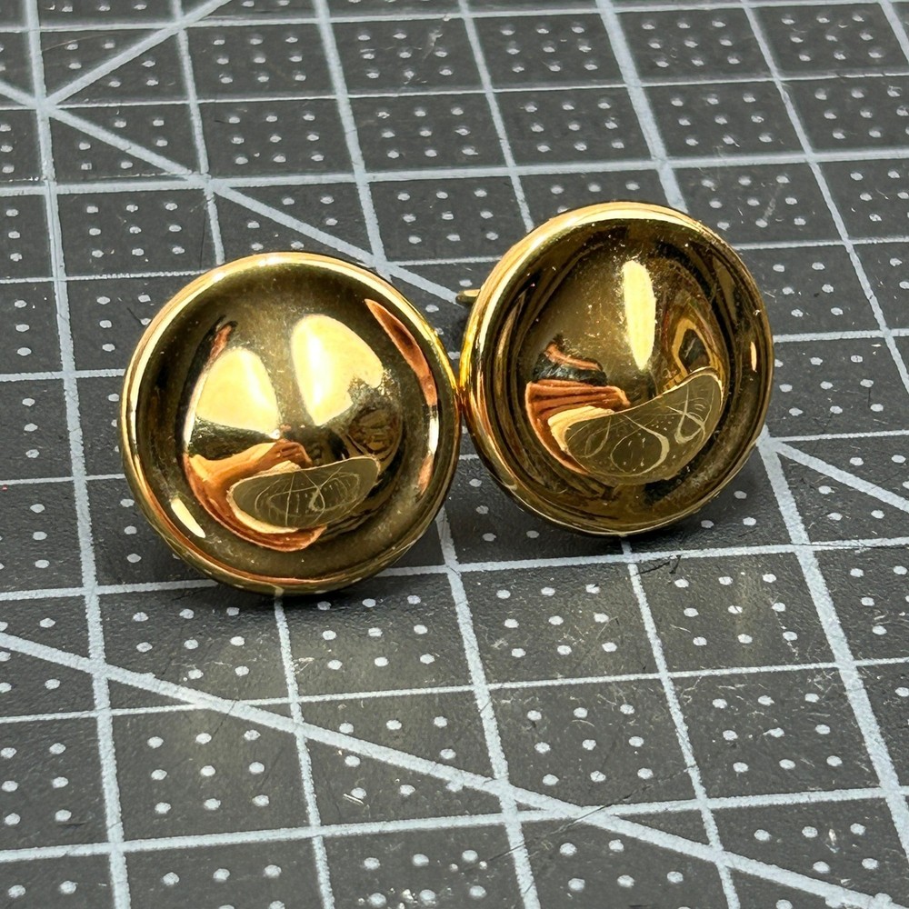 Monet Vintage Gold Tone Domed Button Clip On Earrings Polish Round Never Worn