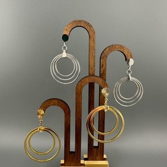 Vintage Drop Hoop Earrings Lot Multi Layered Circle Gold Silver Tone Pierced