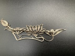 Hand Made EUROPEAN Filigree Brooch 4 in. Silver Lotus Floral