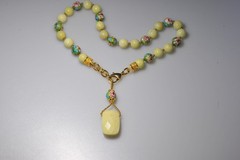 lime green Beaded Necklace semi-precious Gemstone pendant glass beads MA2