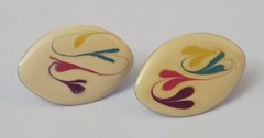 Vintage 1980’s 1990’s Enamel Over Silver Metal Abstract Colorful Floral Earrings