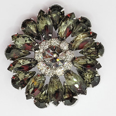 Possible D&E Juliana Green Smoky Navette Rhinestone Starburst Brooch Unsigned